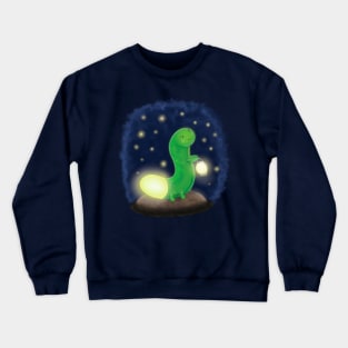 Cute green glow worm with lantern cartoon illustration Crewneck Sweatshirt